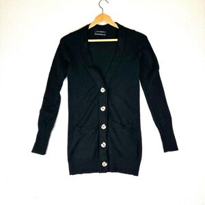 Club Monaco Cashmere Button Down Cardigan Sweater Black Quiet Luxury Minimalist